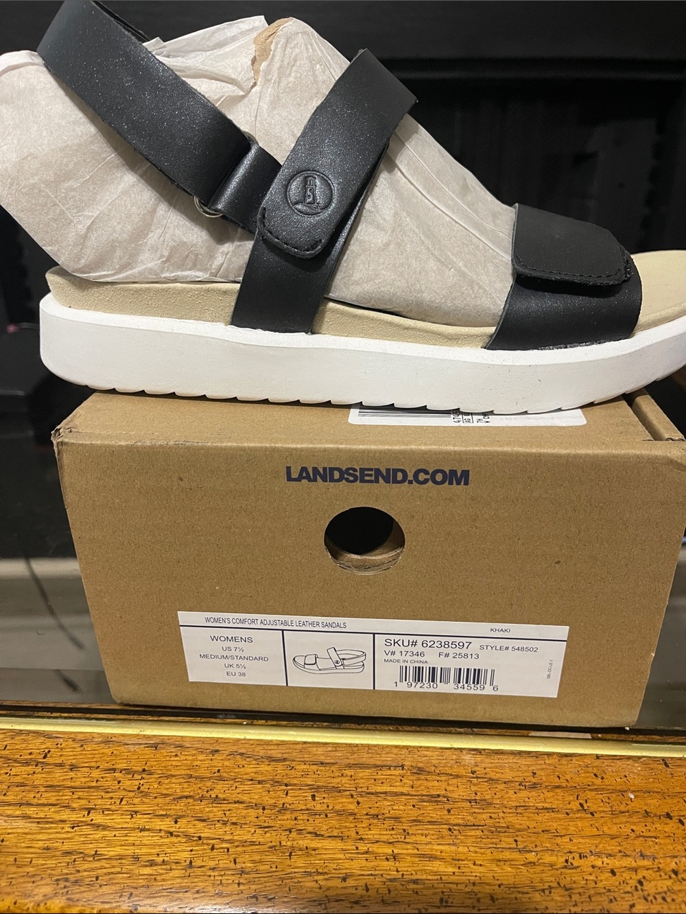 Lands' End Khaki Leather Adjustable Women's Sandal